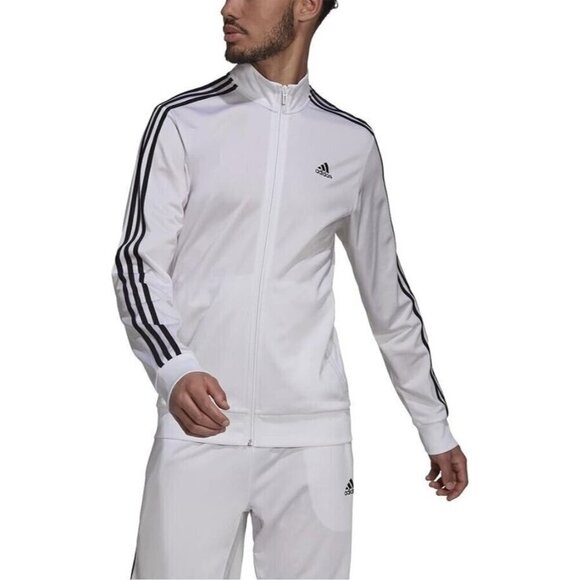 Adidas White Full Zip Essentials Warm-up 3-Stripes Track Top Mens Size Large - Picture 1 of 9